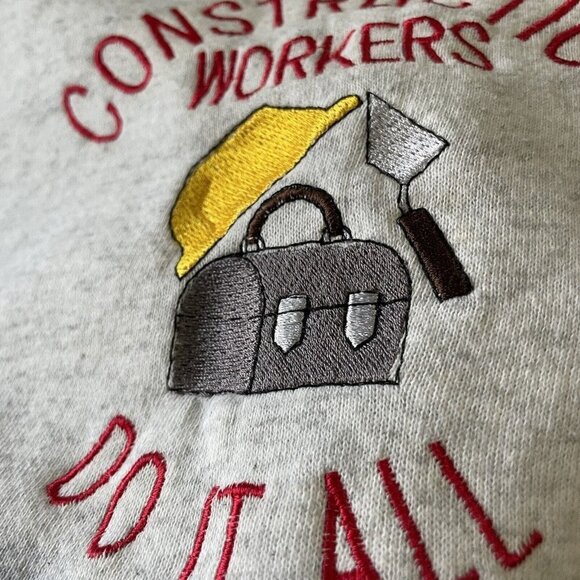 VTG Lee “Construction Workers Do It All”Heavyweight Gray Sweater Pullover XL USA - Picture 6 of 13